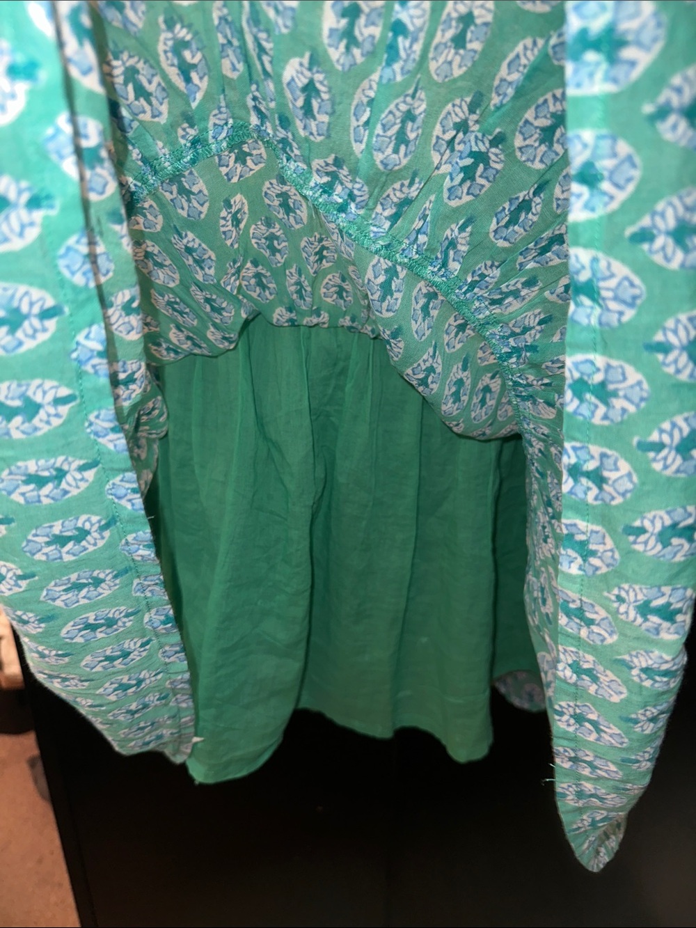Oliphant Teal Printed Short Sleeve Swing Dress S - Picture 6 of 10
